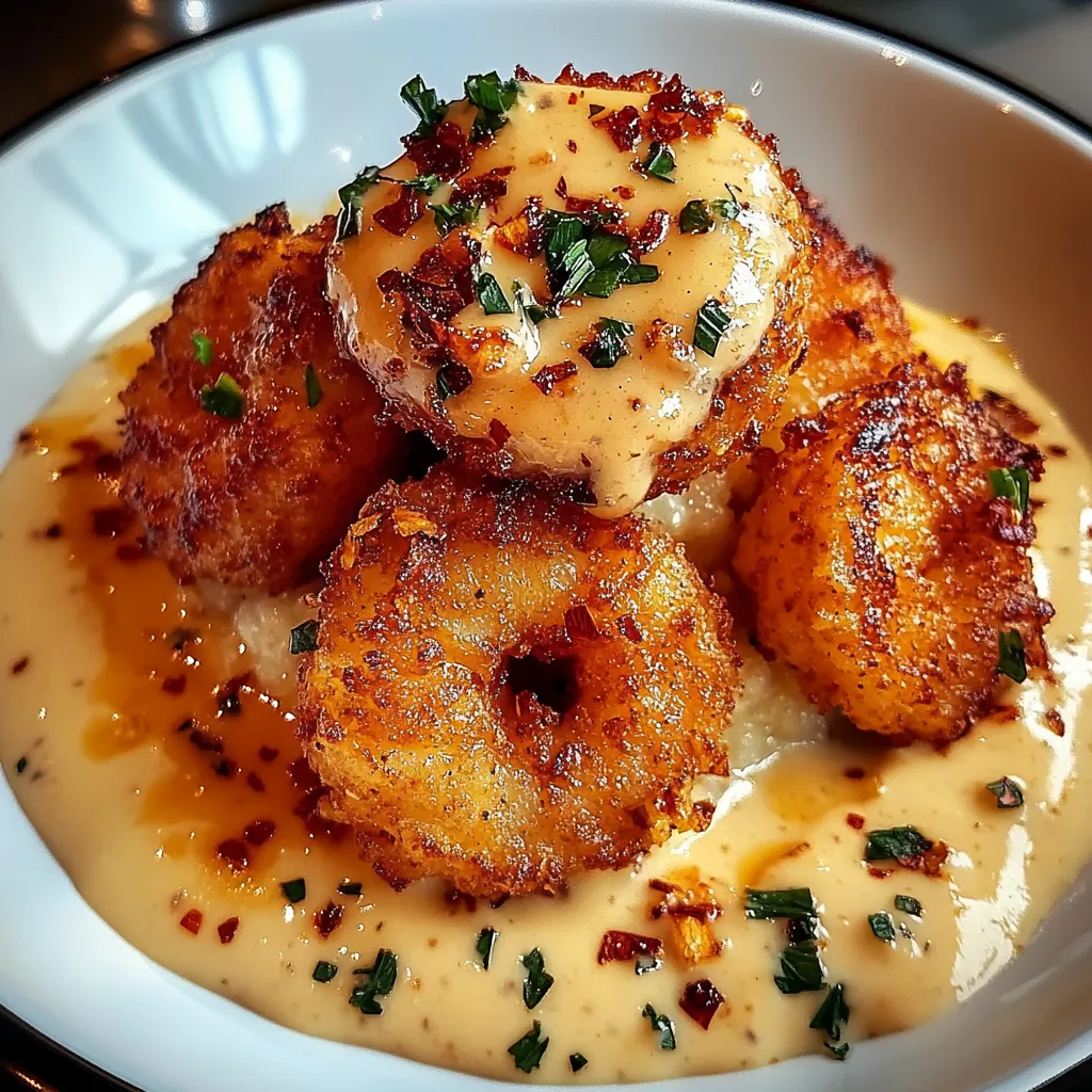 Crispy Shrimp & Grits with Crab Cream Sauce