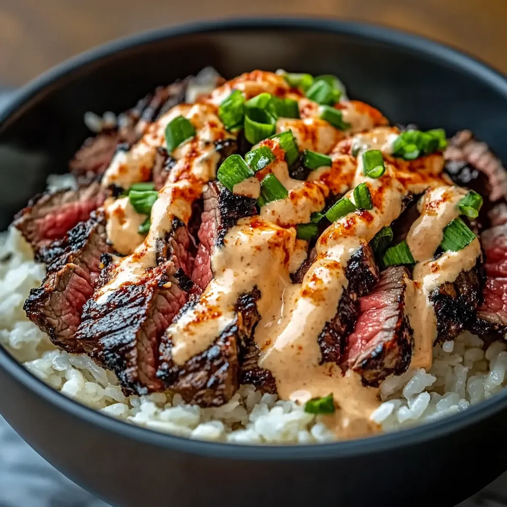 Korean BBQ Steak Rice Bowls with Spicy Cream Sauce Recipe