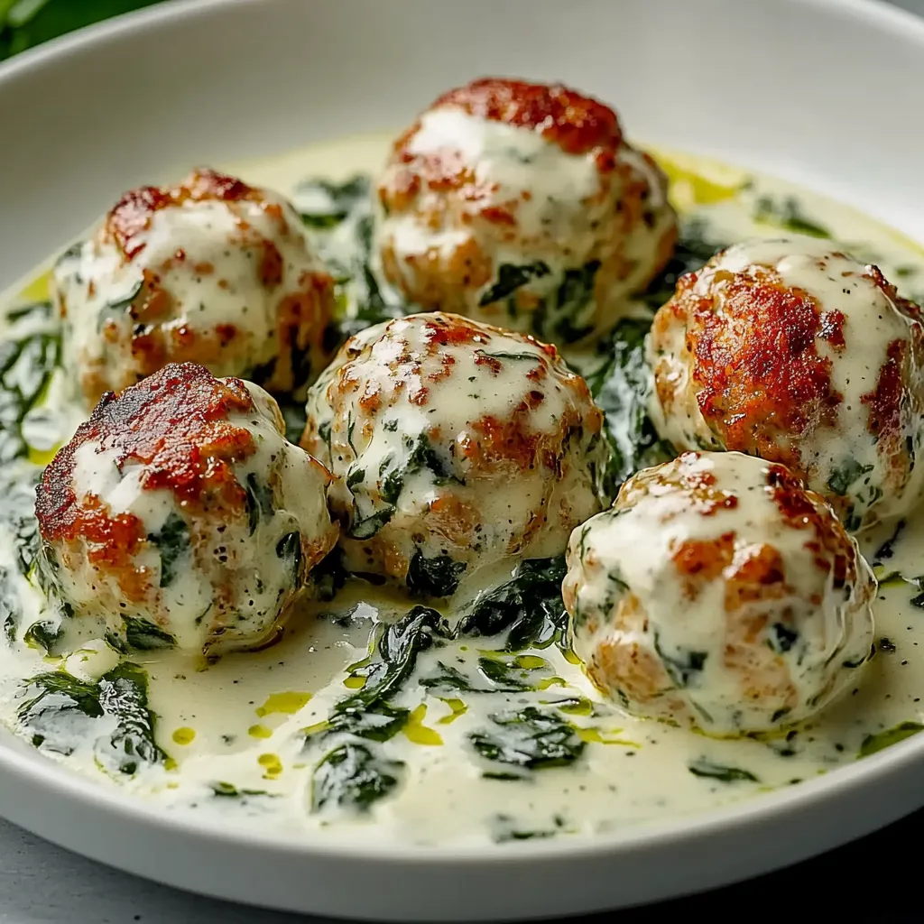 Chicken Ricotta Meatballs with Spinach Alfredo Sauce