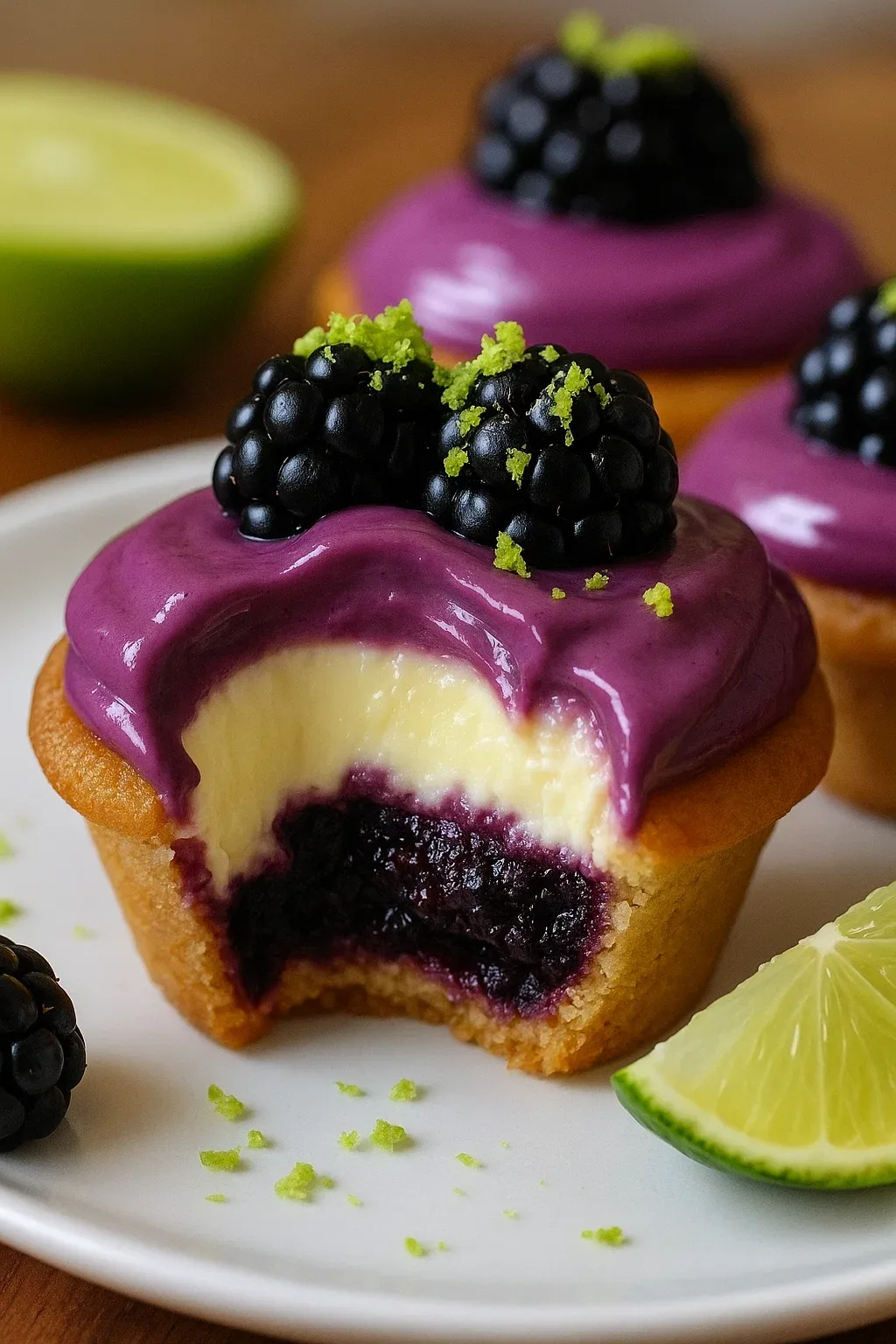 Blackberry Lime Cheesecake Cupcakes