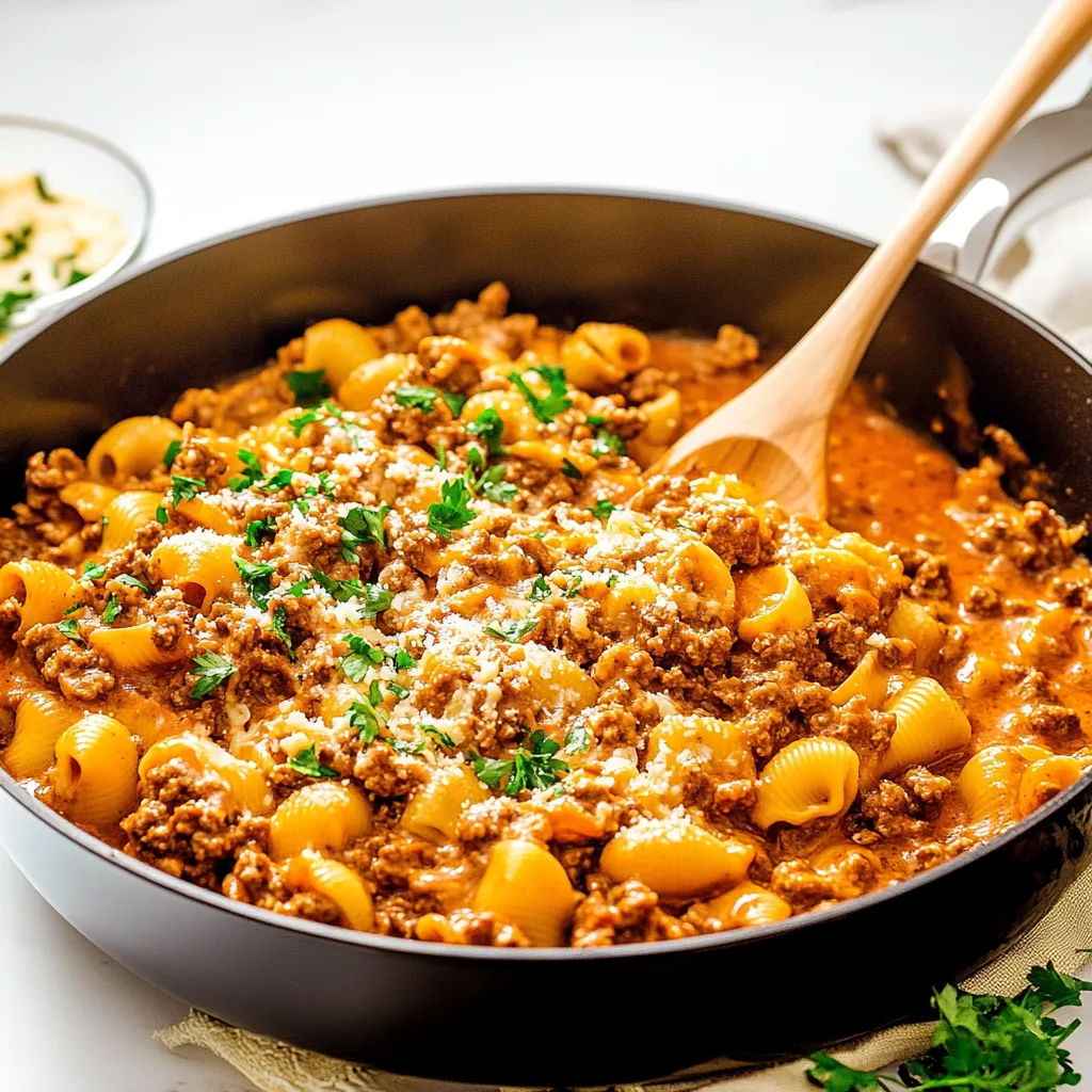 One Pot Cheesy Beef and Shells Recipe