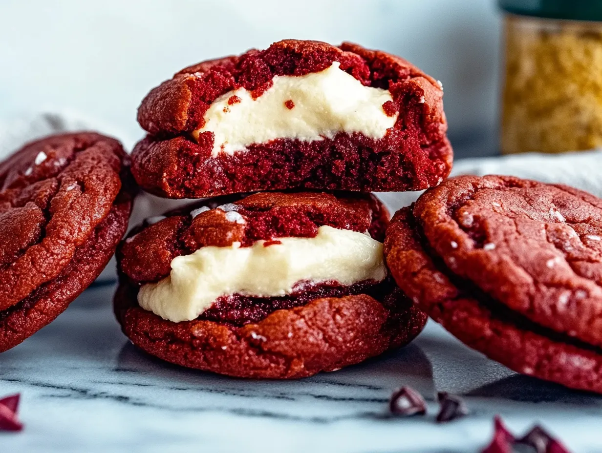 Cheesecake Stuffed Red Velvet Cookies