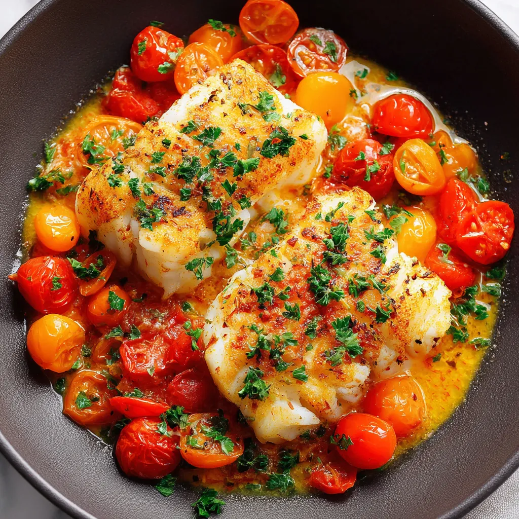 Pan-Seared Cod in White Wine Tomato Sauce