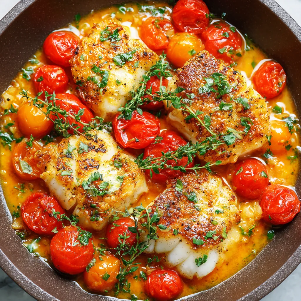 Pan-Seared Cod in White Wine Tomato Sauce