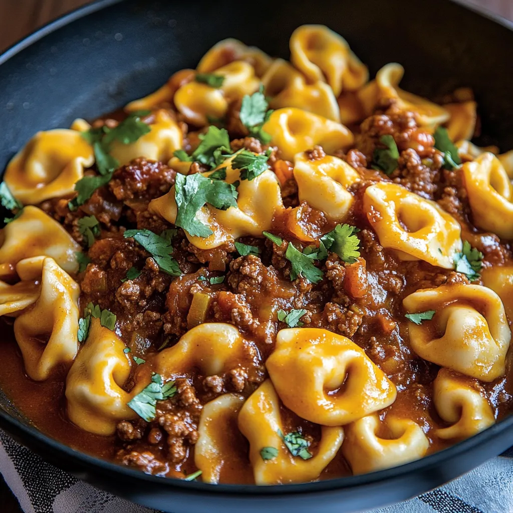cheesy beef enchilada tortellini skillet