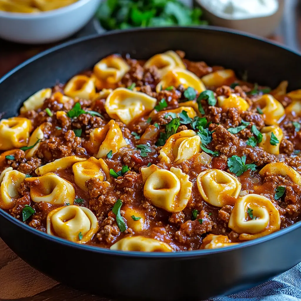 cheesy beef enchilada tortellini skillet