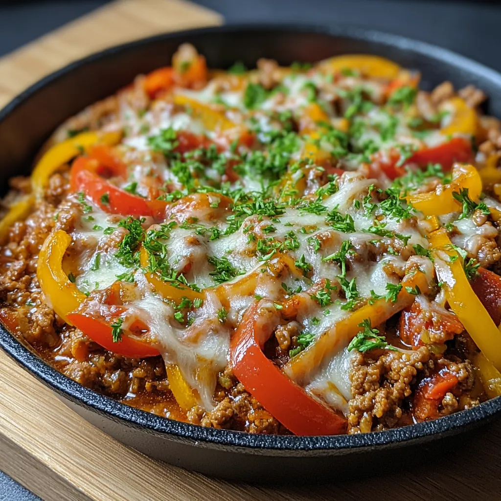 A pan of food with peppers and cheese.
