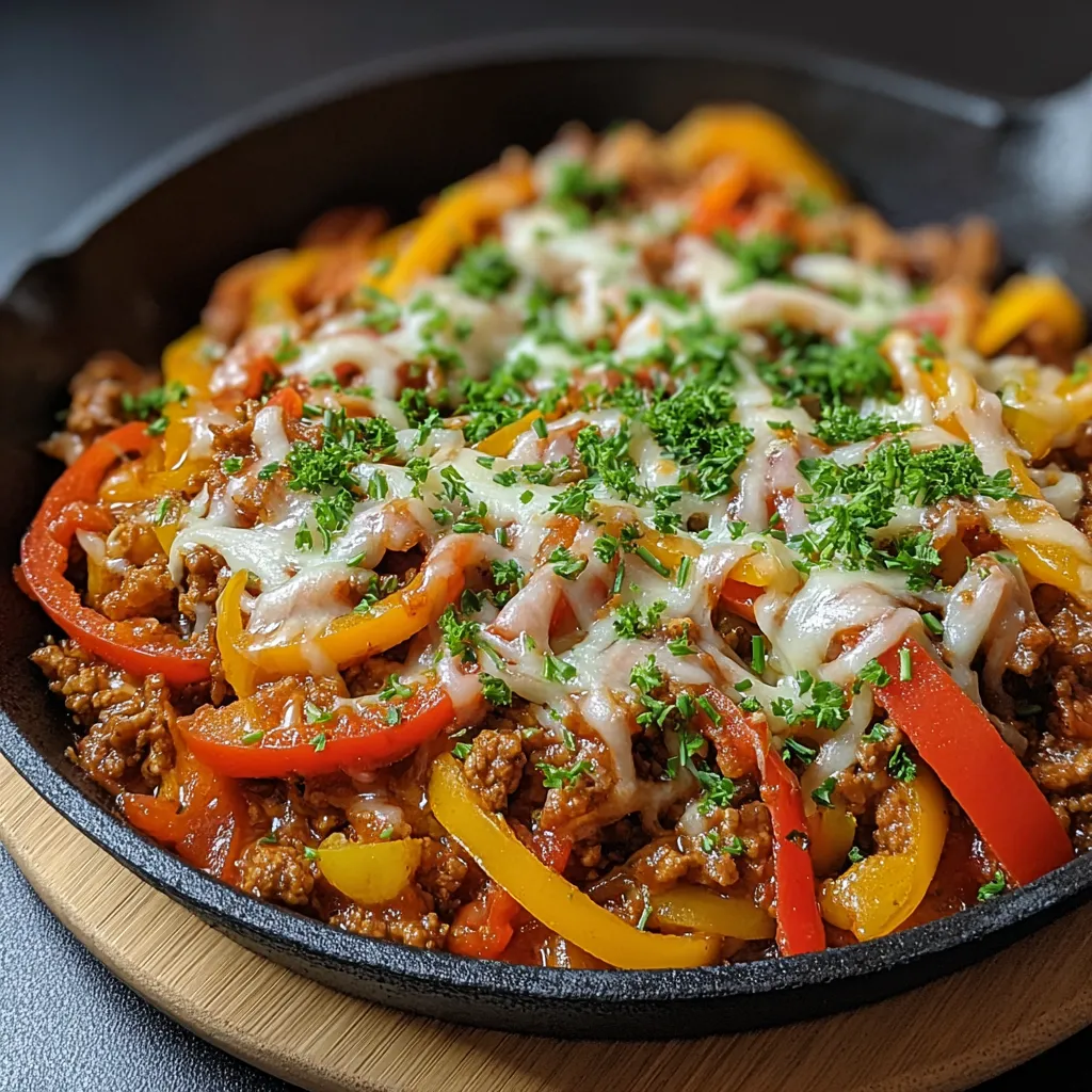 A pan of food with peppers and cheese.
