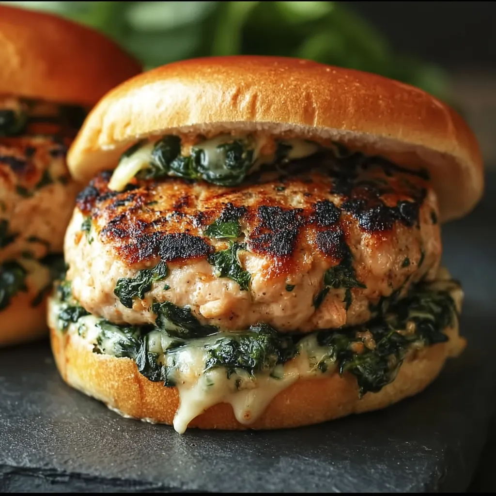 White Cheddar Spinach Chicken Burgers