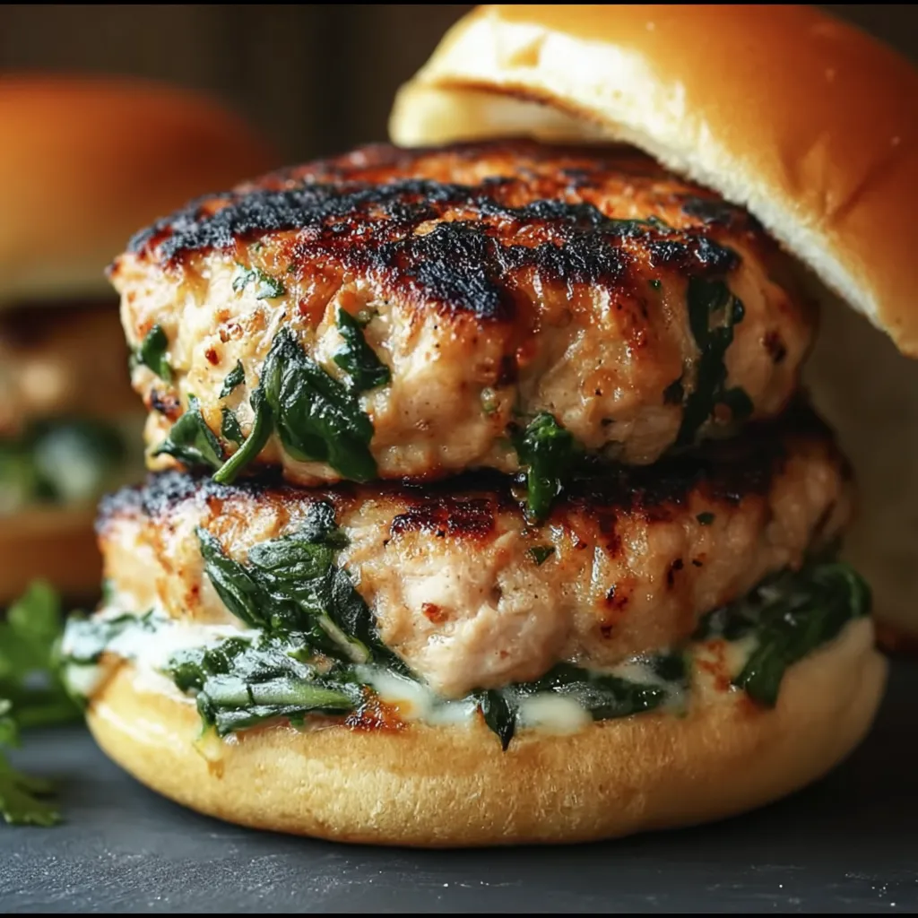 White Cheddar Spinach Chicken Burgers
