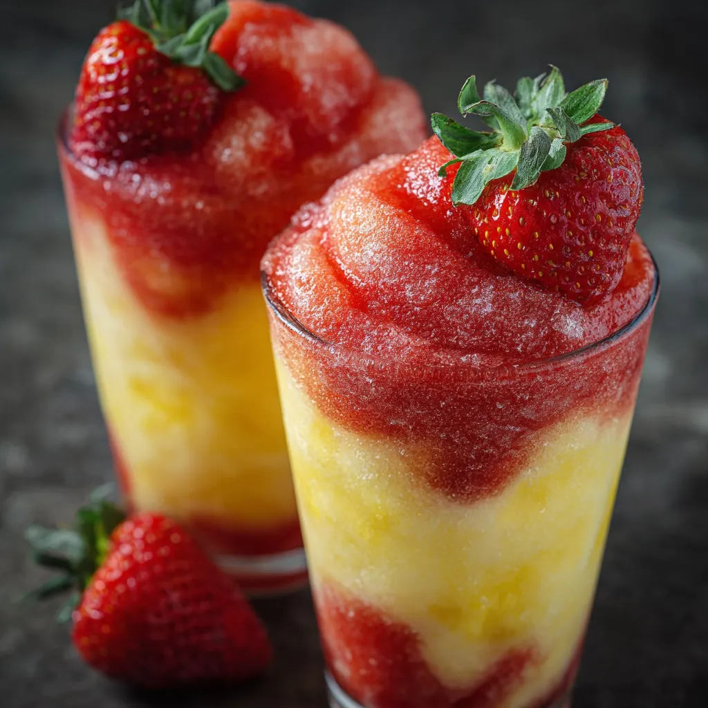Pineapple Strawberry Swirled Slushies