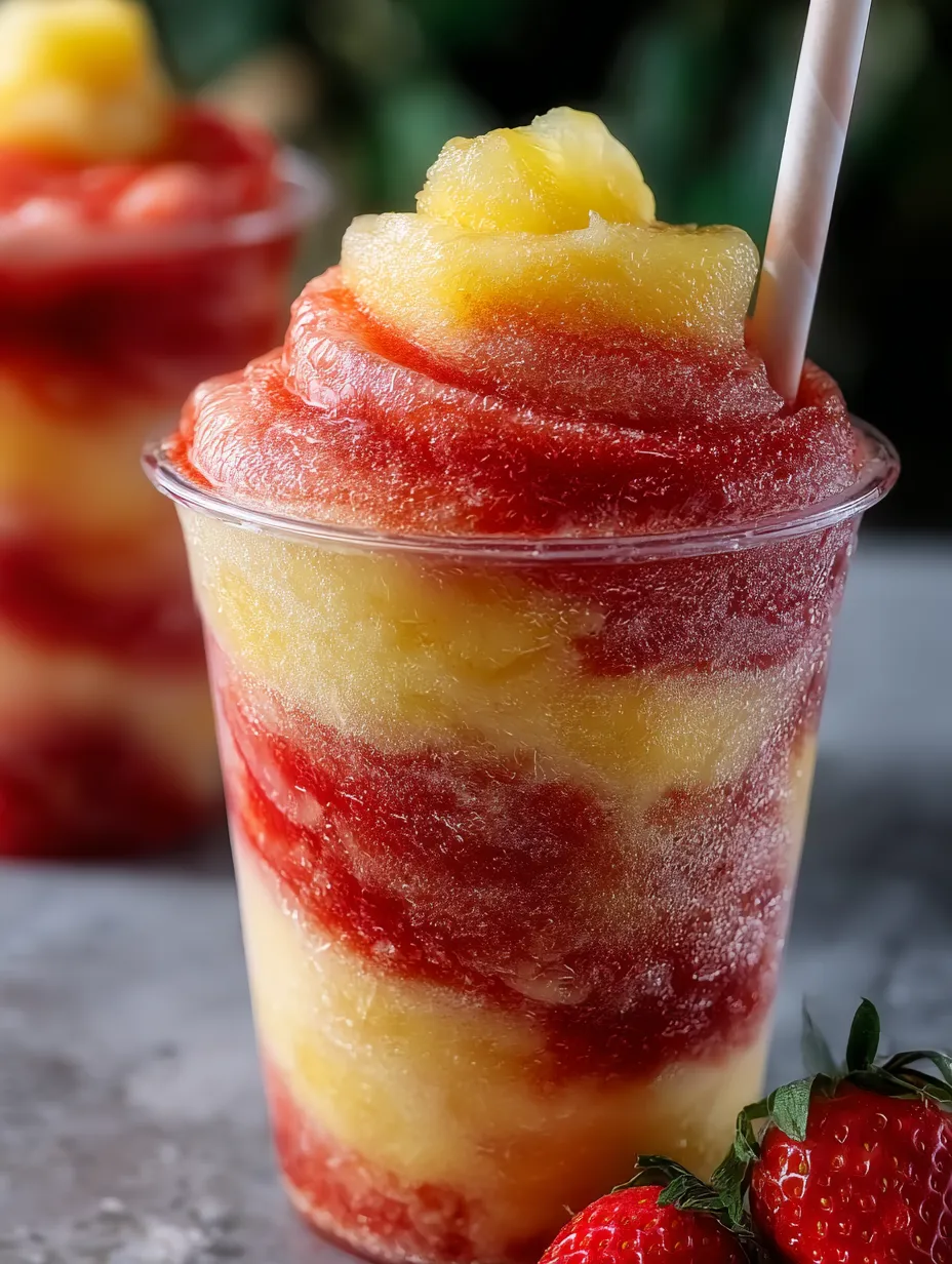 Pineapple Strawberry Swirled Slushies