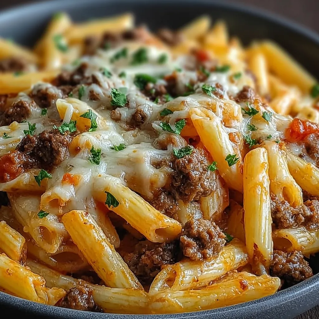 Cheesy Penne Garlic Butter Beef