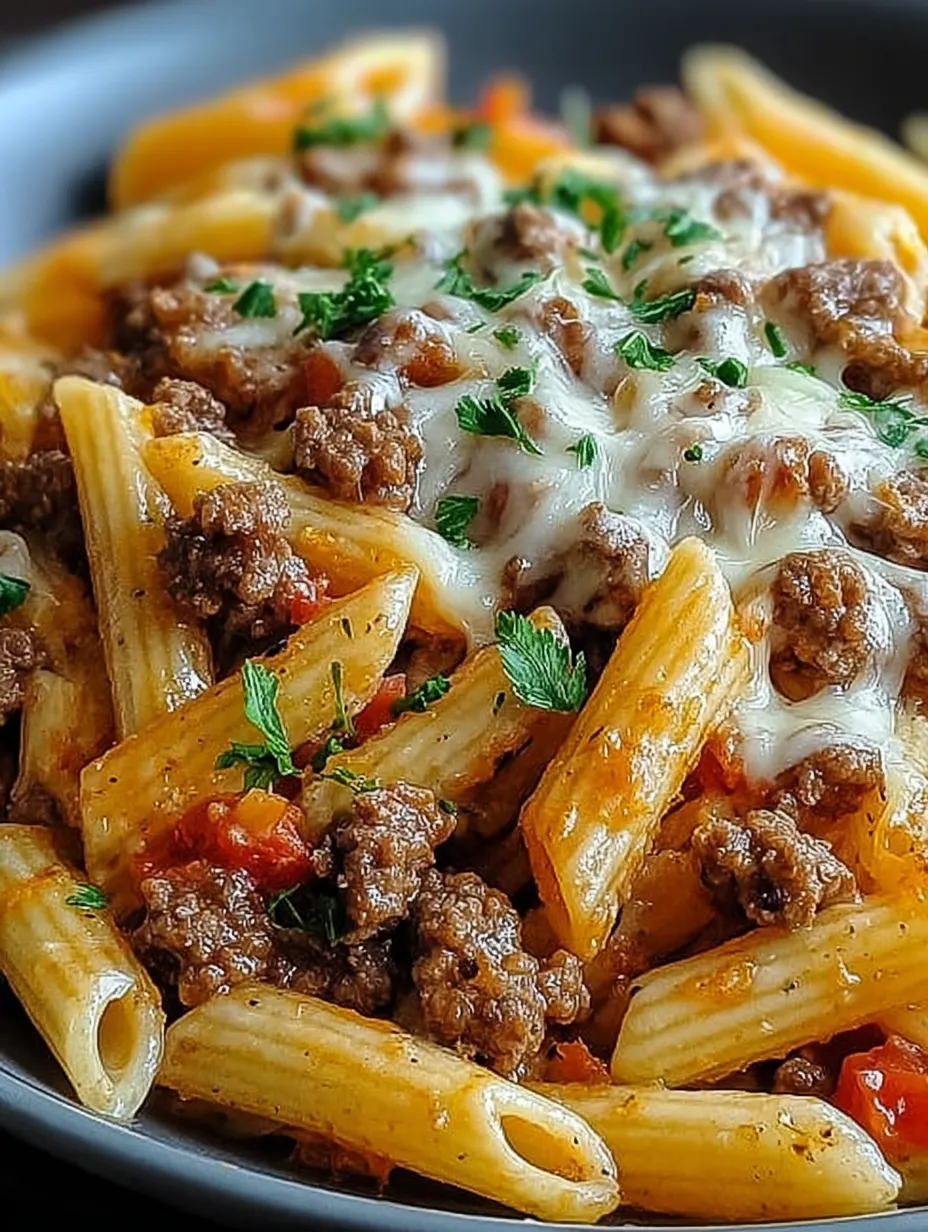 Cheesy Penne Garlic Butter Beef