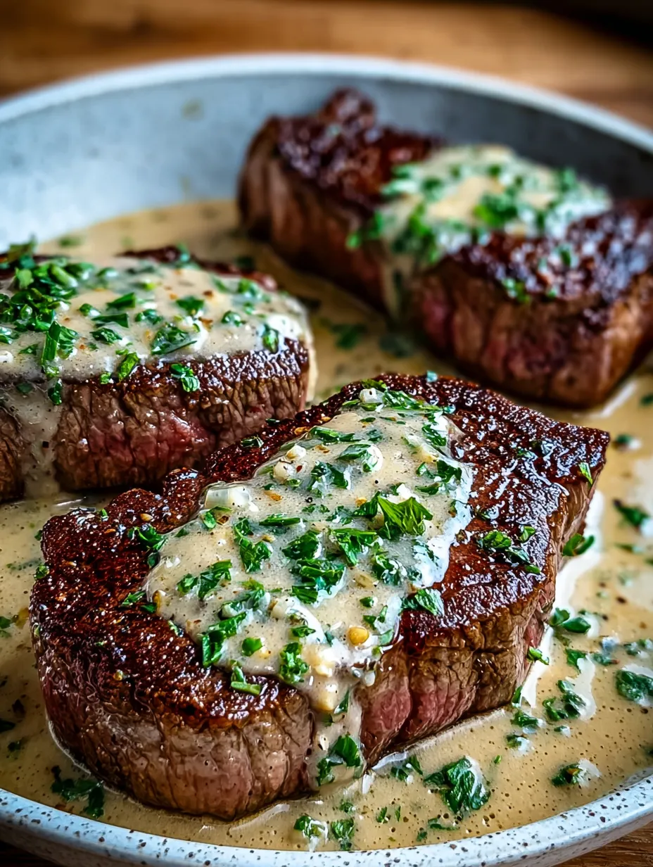 Juicy Steak Creamy Garlic Sauce